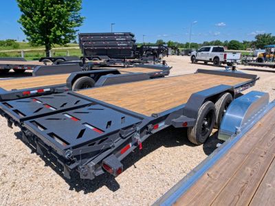 New 2027 Iron Bull 83 x 22 EWB Equipment Trailer with 2) 7K Straight Axles, Electric Brakes, 3' Self Cleaning Dove Tail with Rampage Ramps, Removeable Fenders and More!