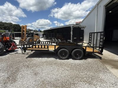 New Load Trail Utility 83x16 Tandem Axle 7K- Black W/ Side Rail Ramps