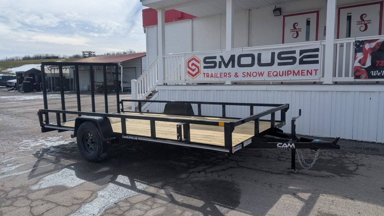 New 2026 CAM SUPERLINE 7x14 Tubular Top Rail Utility Trailer w/ Spring Assist/ Lay Down Ramp
