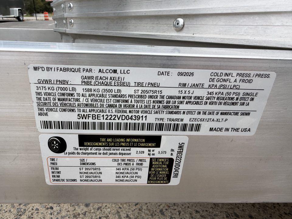 New 2027 ALCOM 6X12' Enclosed Trailer, 76" Height, 7K GVWR