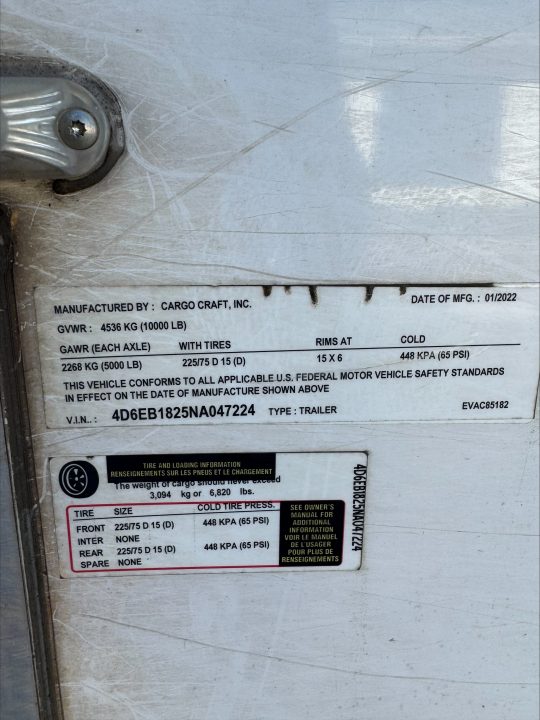 Used 2022 Cargo Craft 8.5x16 Enclosed, 7' Tall, 2-5200# Axles