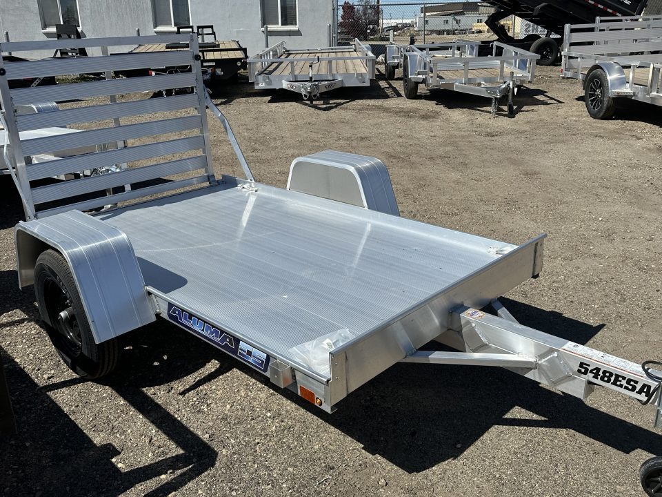 New 2027 Aluma 548 Aluminum Deck Single Axle Straight Tailgate 13" Steel Wheels Utility Trailer