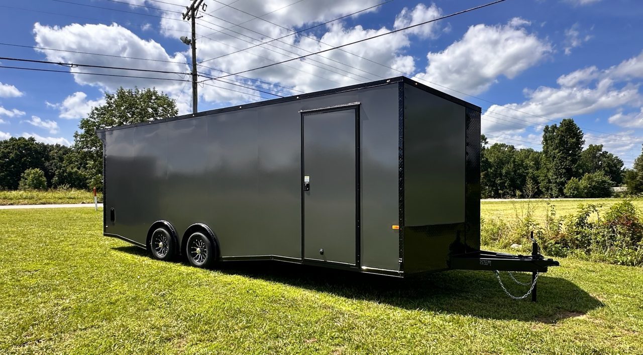 New 2026 Rock Solid 8.5x24 7'6" Interior Car Hauler-5200LB Torsion Axle-Charcoal Poly- Blackout-Enclosed Car Hauler