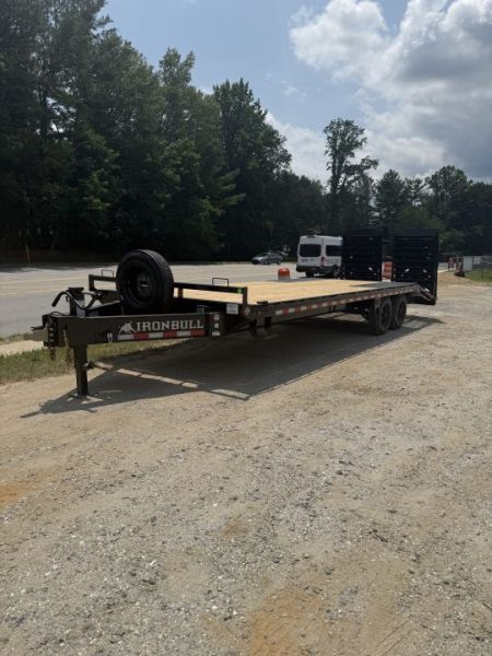 New 2027 Iron Bull Deck Over Trailer / 102" Wide x 25' Long (20' Flat, 5' Dovetail) / 2-8,000# Electric Brake Axles / Rampage Ramps / 215/75r17.5" Tires and Wheels / Matching Spare Tire and Wheel