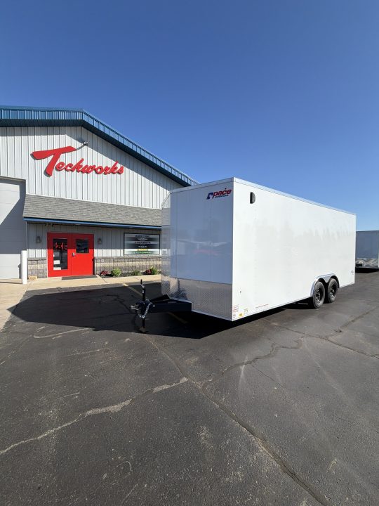 New 2026 Pace American 8.5 X 20 Outback DLX Flat Top V-Nose Car Hauler 10K (White)