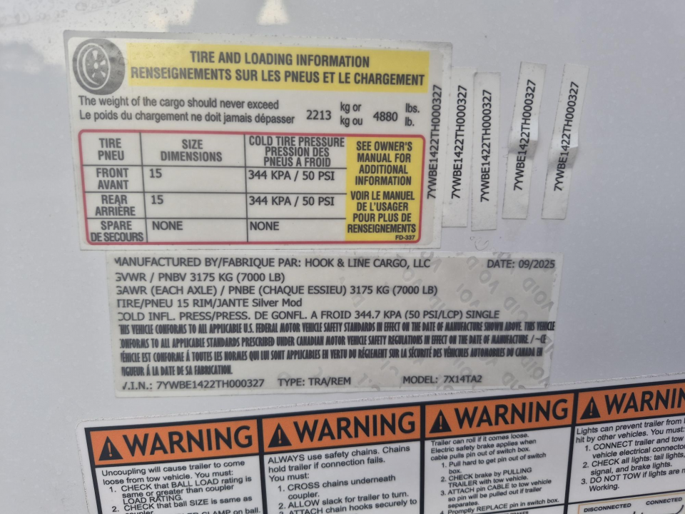 Consignment 2025 Hook and Line 7x14 White Enclosed Cargo Trailer – A/C | 30 Amp | E-Track | Motorcycle Chock Cargo / Enclosed Trailer
