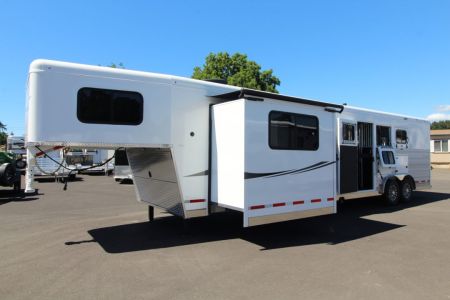 New 2027 Trails West Sierra 15x19 Living Quarters w/ Bunks - Slide-out - SOLAR - Escape Door - 3 Horse Trailer