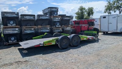 New 2026 "FlatTrak" by Belmont 7x18 HD Lay Flat Tilt Equipment Hauler w/ Hyd Jack