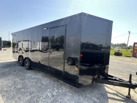 New 2027 Rock Solid Cargo 8.5x24 Tandem Axle Enclosed Race Trailer – Black Polycore Super Stealth Blackout Package | Spread Axle