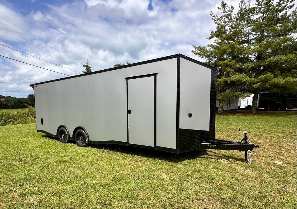 New 2026 8.5x24 Racing Trailer Finished Interior- 5200 Tandem Axle-Silver-Blackout Car / Racing Trailer