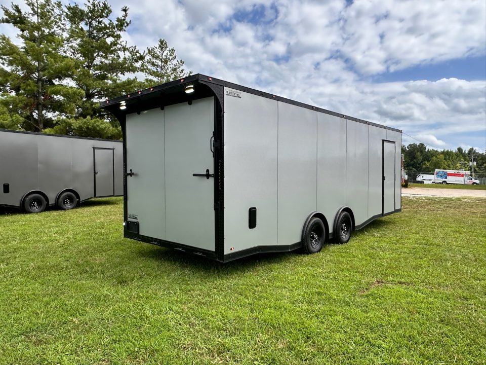 New 2026 8.5x24 Racing Trailer Finished Interior- 5200 Tandem Axle-Silver-Blackout Car / Racing Trailer