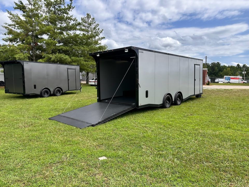New 2026 8.5x24 Racing Trailer Finished Interior- 5200 Tandem Axle-Silver-Blackout Car / Racing Trailer