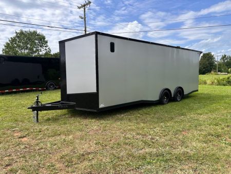 New 2026 8.5x24 Racing Trailer Finished Interior- 5200 Tandem Axle-Silver-Blackout Car / Racing Trailer