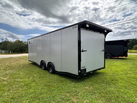 New 2026 8.5x24 Racing Trailer Finished Interior- 5200 Tandem Axle-Silver-Blackout Car / Racing Trailer