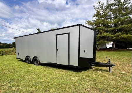 New 2026 8.5x24 Racing Trailer Finished Interior- 5200 Tandem Axle-Silver-Blackout Car / Racing Trailer