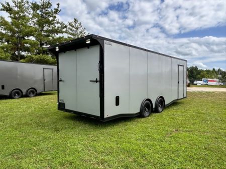 New 2026 8.5x24 Racing Trailer Finished Interior- 5200 Tandem Axle-Silver-Blackout Car / Racing Trailer