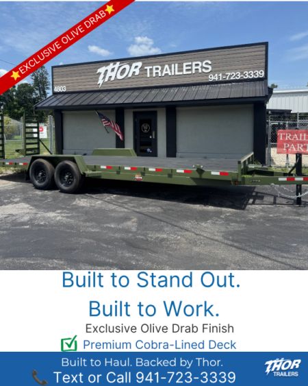 New 2027 Covered Wagon Trailers 7X24 14K P/T WOOD DECK RAMPS OLIVE GREEN Equipment with Cobra Lined Deck!