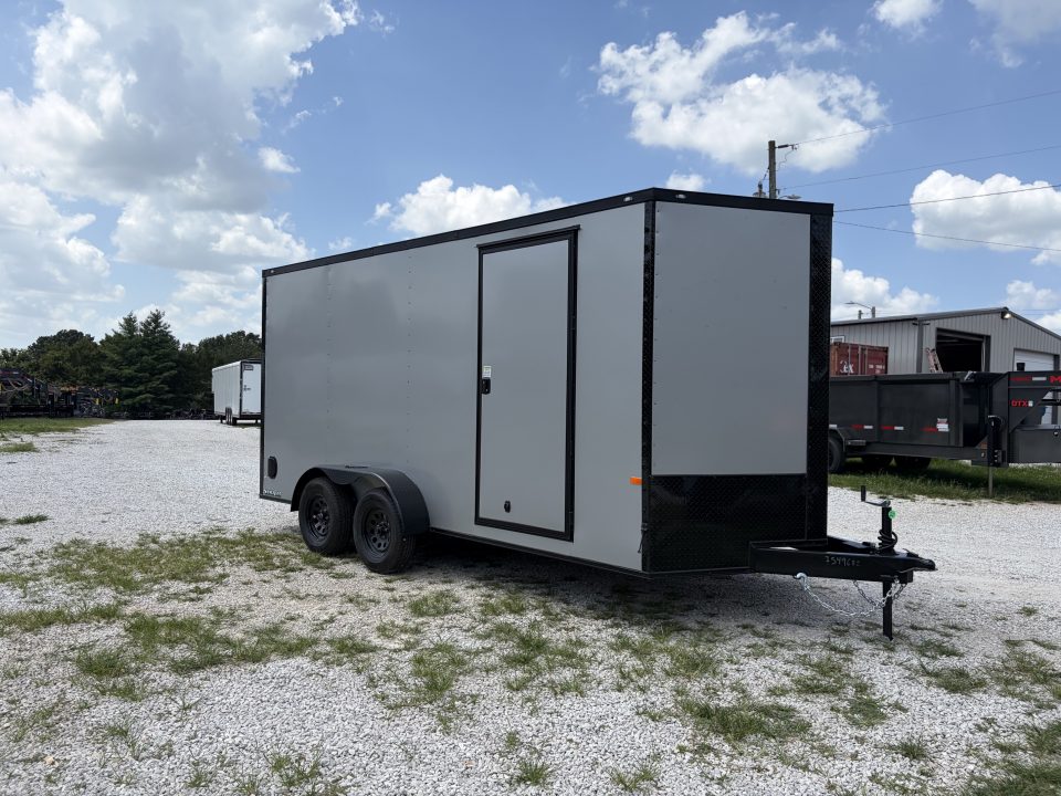 New 2027 Rock Solid Cargo W/ RAMP DOOR/ .08 SEMI SCREWLESS/ BLACKOUT PKG/ 7X16 7' Tall