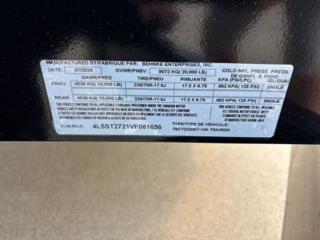 New 2027 Behnke TBCT2220ET-10K Utility Trailer