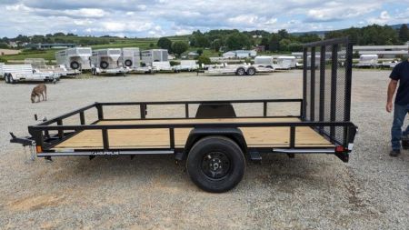 New 2026 CAM SUPERLINE 7x12 Tubular Top Rail Utility Trailer w/ Spring Assist Gate