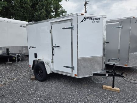 New 5 x 8 Homesteader Intrepid V-Nose Cargo Trailer, 3k GVWR ***White Composite w/ Ramp Door & Side Door