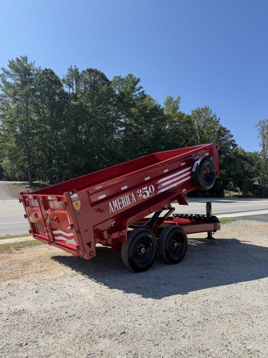 New 2027 Iron Bull DWB8314072 America 250 Series Dump Trailer /Hyd Jack / Wireless Remote / Solar Panel / 36" High Sides / 2-7k Electric Brake Axles / tarp / Alum Ramps / Combo Gate / Powder Coat Red
