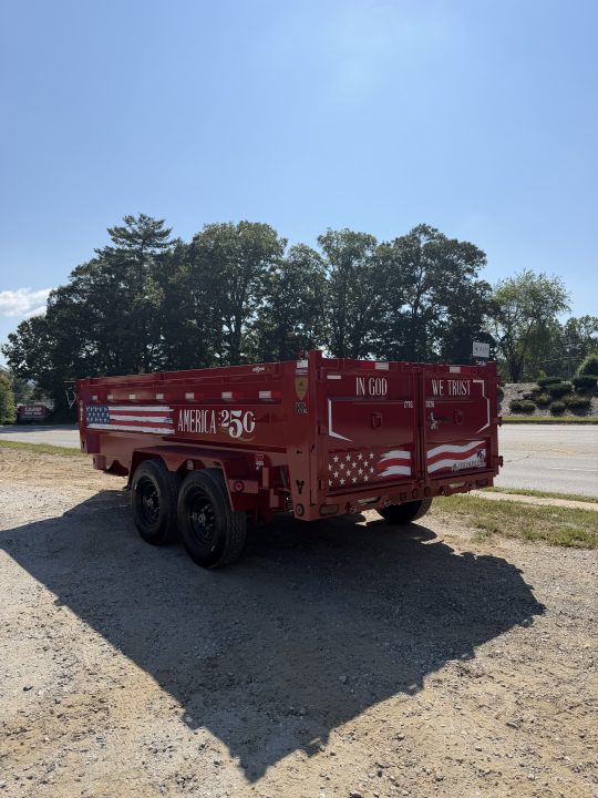 New 2027 Iron Bull DWB8314072 America 250 Series Dump Trailer /Hyd Jack / Wireless Remote / Solar Panel / 36" High Sides / 2-7k Electric Brake Axles / tarp / Alum Ramps / Combo Gate / Powder Coat Red