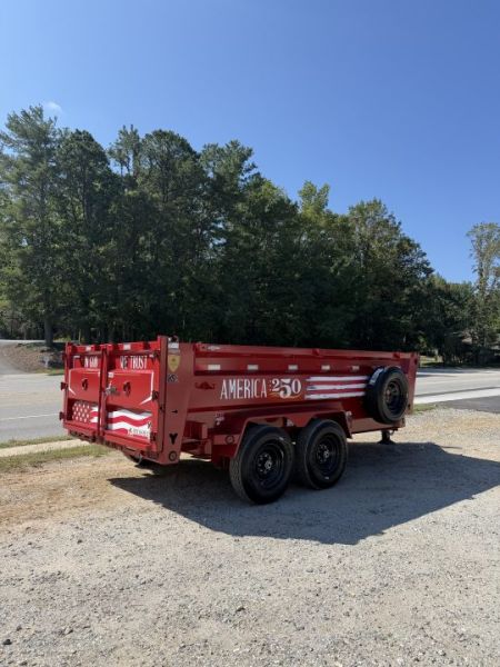 New 2027 Iron Bull DWB8314072 America 250 Series Dump Trailer /Hyd Jack / Wireless Remote / Solar Panel / 36" High Sides / 2-7k Electric Brake Axles / tarp / Alum Ramps / Combo Gate / Powder Coat Red