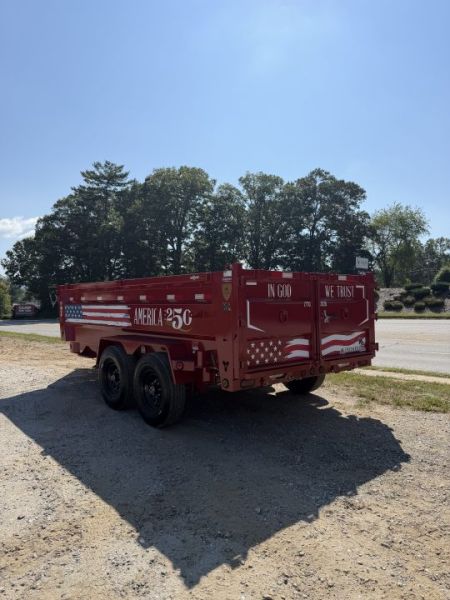New 2027 Iron Bull DWB8314072 America 250 Series Dump Trailer /Hyd Jack / Wireless Remote / Solar Panel / 36" High Sides / 2-7k Electric Brake Axles / tarp / Alum Ramps / Combo Gate / Powder Coat Red