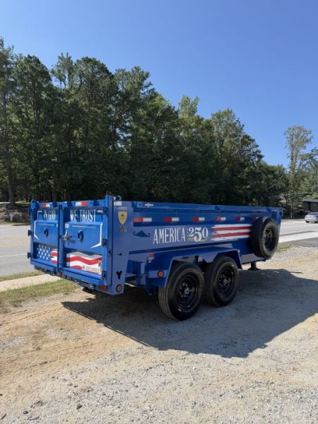 New 2027 Iron Bull DWB8314072 America 250 Series Dump Trailer /Hyd Jack / Wireless Remote / Solar Panel / 36" High Sides / 2-7k Electric Brake Axles / tarp / Alum Ramps / Combo Gate / Powder Coat Blue