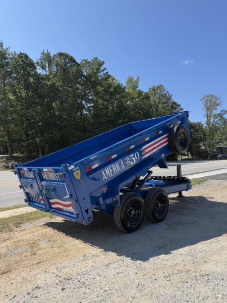 New 2027 Iron Bull DWB8314072 America 250 Series Dump Trailer /Hyd Jack / Wireless Remote / Solar Panel / 36" High Sides / 2-7k Electric Brake Axles / tarp / Alum Ramps / Combo Gate / Powder Coat Blue