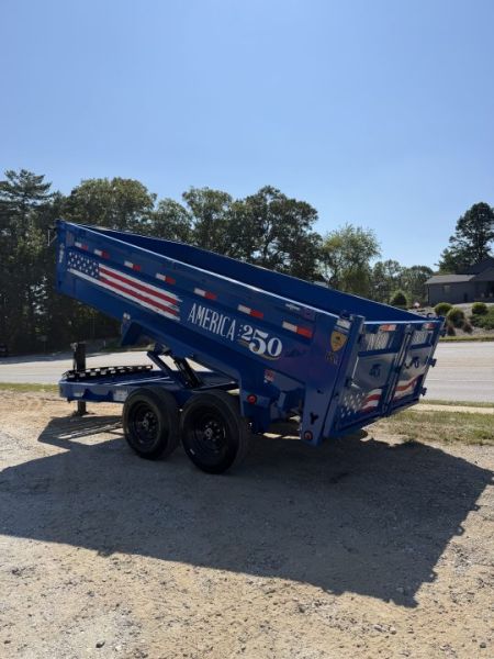 New 2027 Iron Bull DWB8314072 America 250 Series Dump Trailer /Hyd Jack / Wireless Remote / Solar Panel / 36" High Sides / 2-7k Electric Brake Axles / tarp / Alum Ramps / Combo Gate / Powder Coat Blue