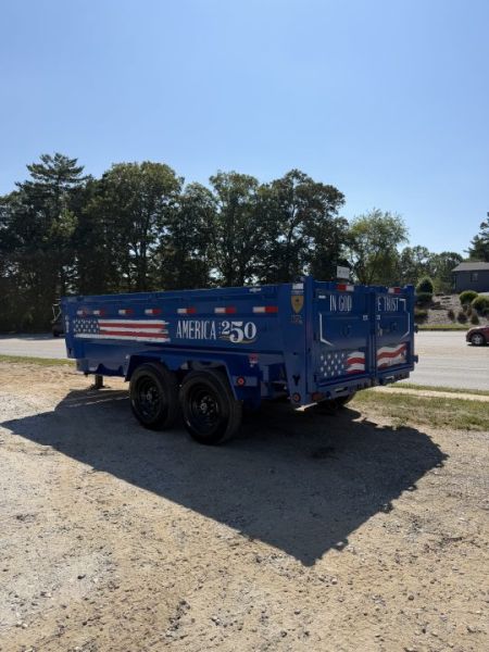 New 2027 Iron Bull DWB8314072 America 250 Series Dump Trailer /Hyd Jack / Wireless Remote / Solar Panel / 36" High Sides / 2-7k Electric Brake Axles / tarp / Alum Ramps / Combo Gate / Powder Coat Blue