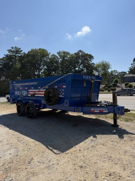 New 2027 Iron Bull DWB8316082 America 250 Series Dump Trailer /Hyd Jack / Wireless Remote / Solar Panel / 48" High Sides / 2-8k Electric Brake Axles / Tarp / Alum Ramps / Combo Gate / Powder Coat Blue