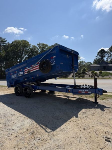 New 2027 Iron Bull DWB8316082 America 250 Series Dump Trailer /Hyd Jack / Wireless Remote / Solar Panel / 48  High Sides / 2-8k Electric Brake Axles / Tarp / Alum Ramps / Combo Gate / Powder Coat Blue