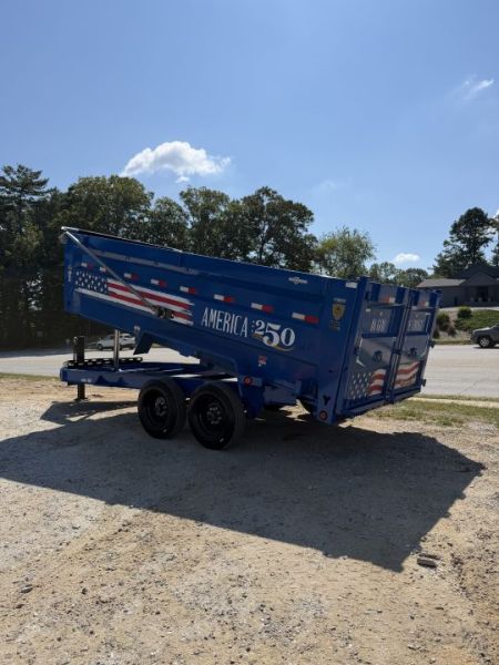 New 2027 Iron Bull DWB8316082 America 250 Series Dump Trailer /Hyd Jack / Wireless Remote / Solar Panel / 48" High Sides / 2-8k Electric Brake Axles / Tarp / Alum Ramps / Combo Gate / Powder Coat Blue