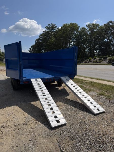 New 2027 Iron Bull DWB8316082 America 250 Series Dump Trailer /Hyd Jack / Wireless Remote / Solar Panel / 48" High Sides / 2-8k Electric Brake Axles / Tarp / Alum Ramps / Combo Gate / Powder Coat Blue