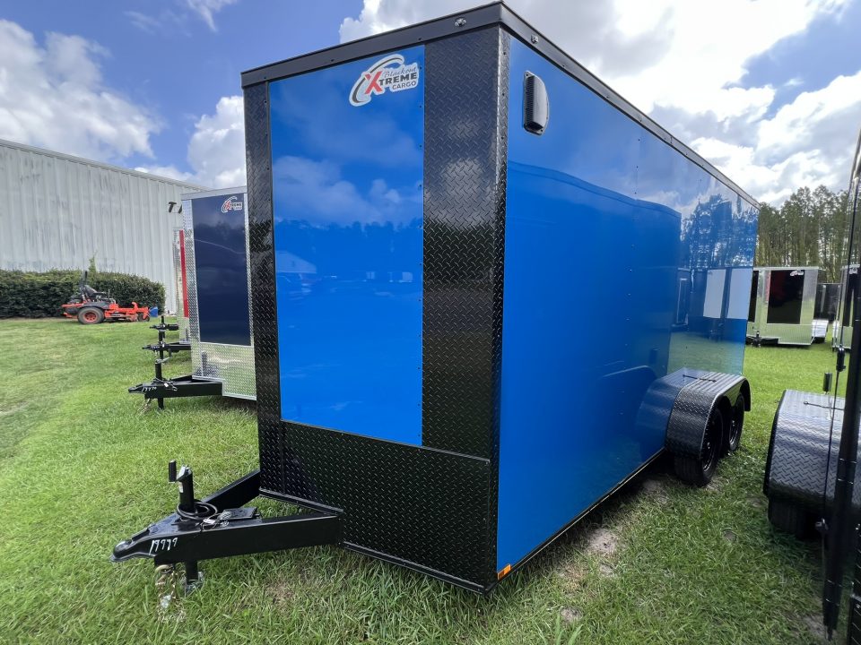 New 2027 Xtreme Cargo 7x14 Tandem Axle Enclosed Cargo Trailer For Sale – Blue Polycore Blackout Package