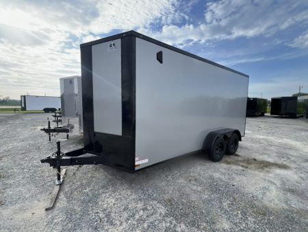 New 2027 Titanium 7x16 Tandem Axle Enclosed Cargo Trailer For Sale – Silver Polycore Blackout Package