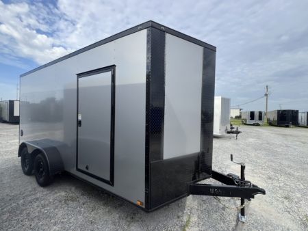 New 2027 Titanium 7x16 Tandem Axle Enclosed Cargo Trailer For Sale – Silver Polycore Blackout Package