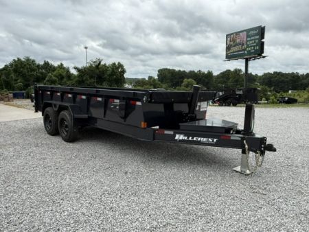 New Hillcrest Dump 7x16 17.6k 2' BP W/ HD Tube Ramps & Hydraulic Jack