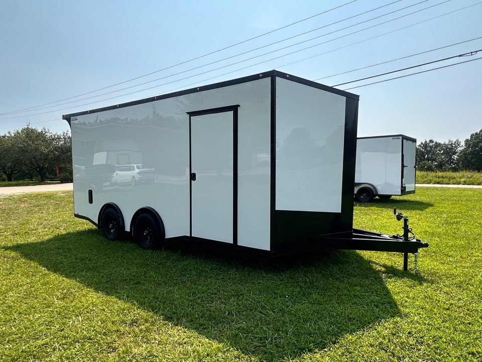 New 2026 8.5x18 Car Hauler- 5200LB Torsion Axle- White poly-Blackout- Enclosed Trailer