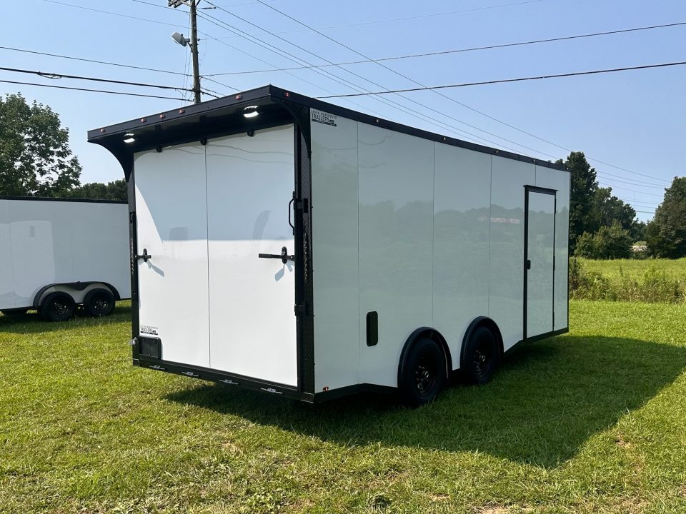 New 2026 8.5x18 Car Hauler- 5200LB Torsion Axle- White poly-Blackout- Enclosed Trailer
