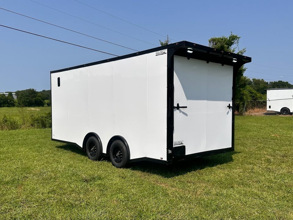 New 2026 8.5x18 Car Hauler- 5200LB Torsion Axle- White poly-Blackout- Enclosed Trailer