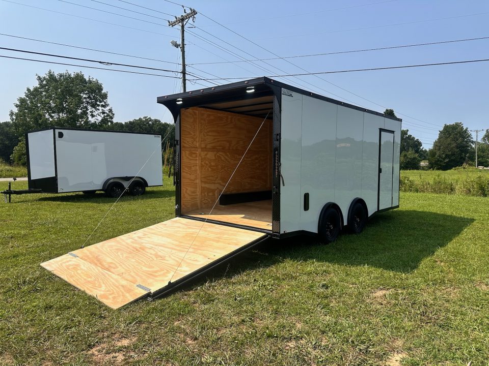 New 2026 8.5x18 Car Hauler- 5200LB Torsion Axle- White poly-Blackout- Enclosed Trailer