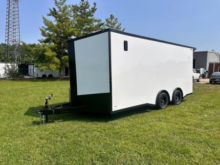 New 2026 8.5x18 Car Hauler- 5200LB Torsion Axle- White poly-Blackout- Enclosed Trailer