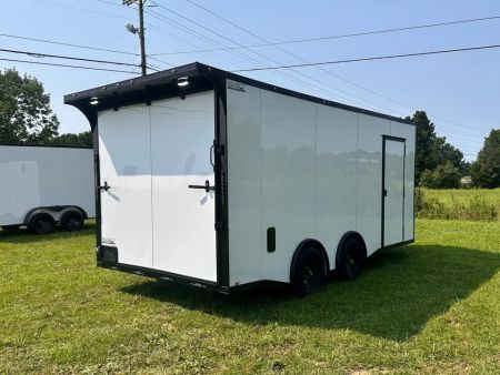 New 2026 8.5x18 Car Hauler- 5200LB Torsion Axle- White poly-Blackout- Enclosed Trailer