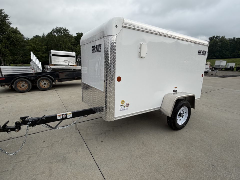 New 2026 Car Mate Trailers 4X8 1/2 Custom Cargo Enclosed Trailer - Crystal White - W/ Single Barn Door - 2000# GVWR