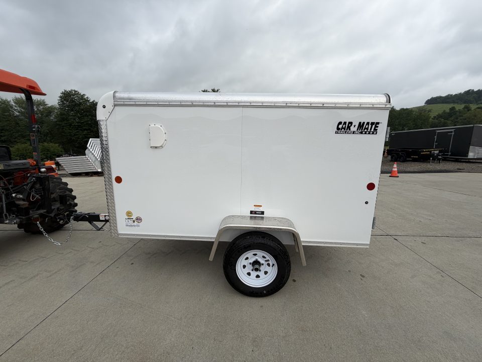 New 2026 Car Mate Trailers 4X8 1/2 Custom Cargo Enclosed Trailer - Crystal White - W/ Single Barn Door - 2000# GVWR