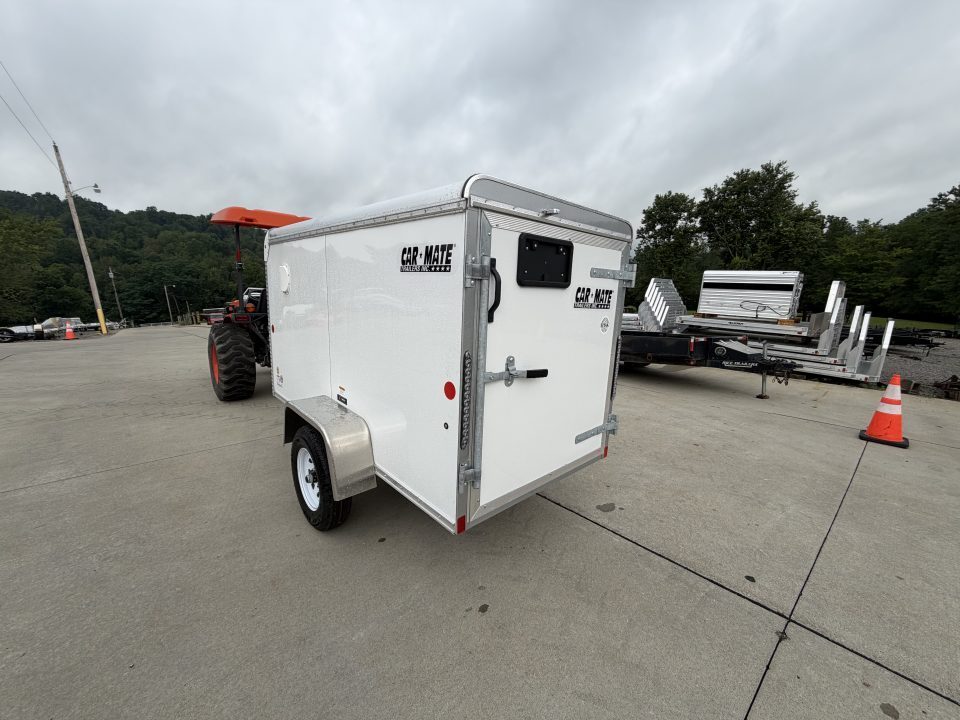 New 2026 Car Mate Trailers 4X8 1/2 Custom Cargo Enclosed Trailer - Crystal White - W/ Single Barn Door - 2000# GVWR